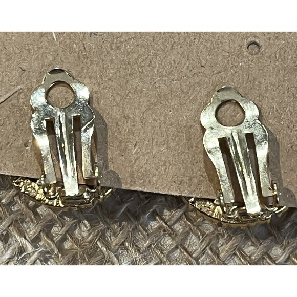 Roman VTG Simulated Pearl Rhinestone Gold Tone Clip On Earrings Regency 1950s - Picture 6 of 9